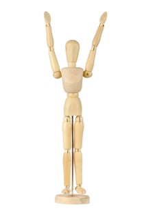 Wooden stickman with arms raised