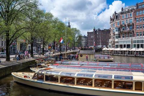 Canal boats on the Amstel river