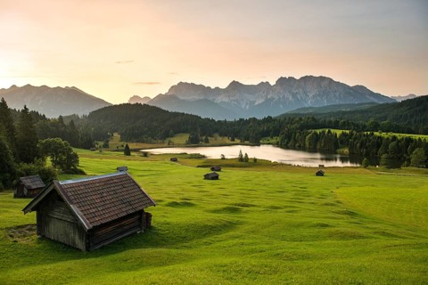Meadow with small huts
