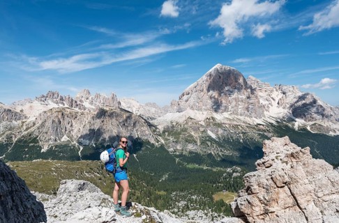 Woman on via ferrata to Nuvolau and Averau