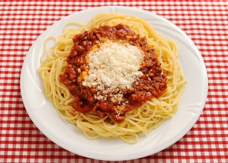 Plate with spaghetti bolognese