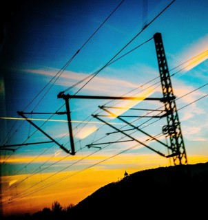 Evening view through IC-window between Minden and Bad Oeynhausen