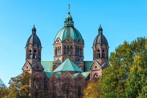 Towers and dome of St. Luke church in autumn