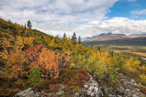 View to the mountains of Sarek National Park