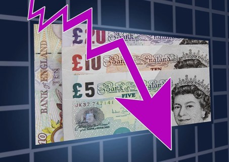 British pound notes with zig-zag arrow