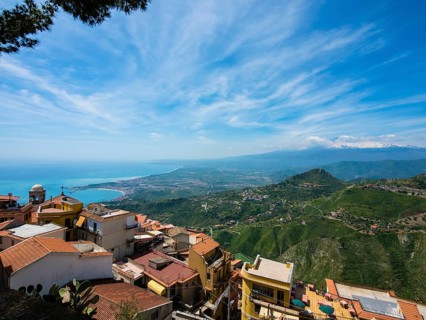Historic centre of Castelmola with view of bay of Giardini Naxos