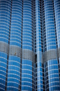 Window cleaners on glass facade of Burj Khalifa