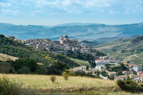 City of Petralia Sottana in front of Madonie mountain range