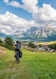Cyclist on bike tour with mountain bike