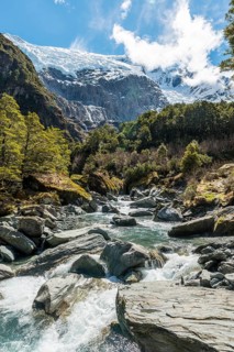 Glacial river flowing through mountains