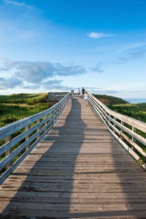 Wooden pier leading to beach of Prince Edward Island National Park
