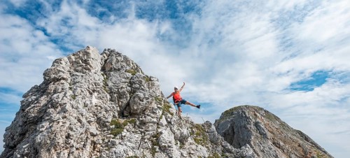 Hiker on via ferrata