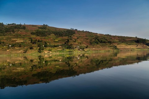 Hills reflecting on the water