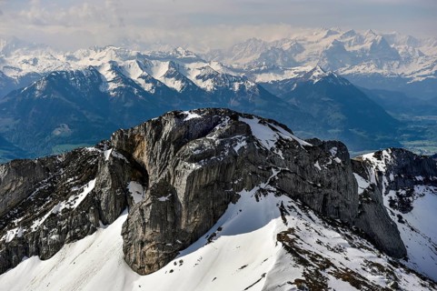 View of Mount Pilatus in the Swiss Alps in winter