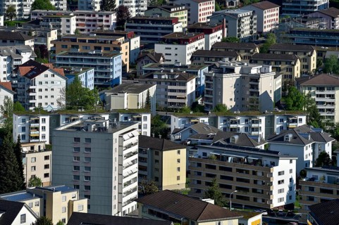 Densely built-up area with skyscrapers