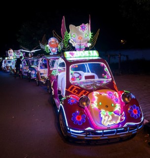 Colorful with LEDs illuminated cars