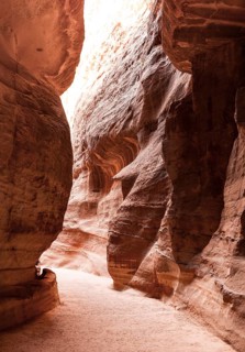 Sandstone cliffs in the Siq Gorge