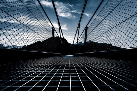 Suspension bridge Highline 179 with Tannheimer Bergen in the background