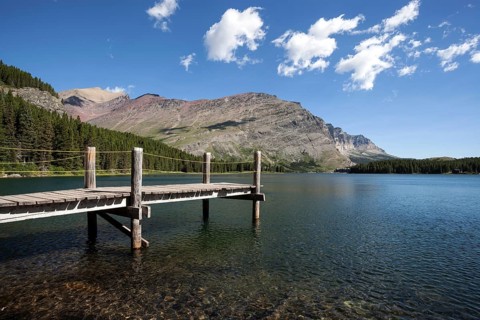 Wooden walkway on Swiftcurrent Lake