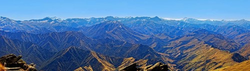 Panoramic view from summit of Ben Lomond to peaks of Southern Alps