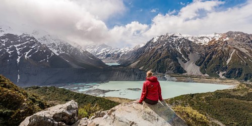 Hiker sitting on rocks