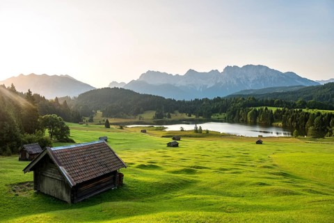 Meadow with small huts