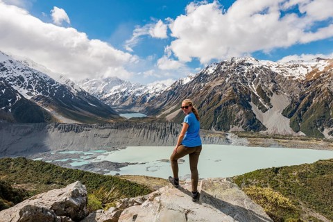 Hiker standing on rocks