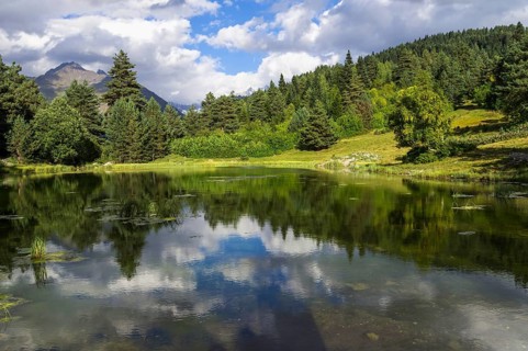 Mountain lake in Shkhara Mountains