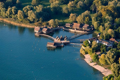 Aerial view of stilt houses
