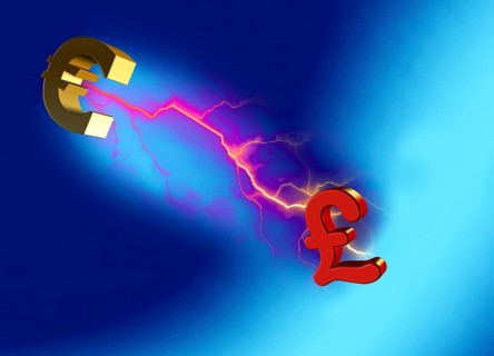 Euro hits British pound sign with lightning bolt