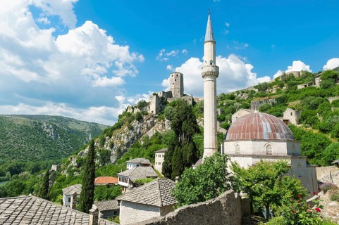 Medieval citadel ruins and 14th century Hajji Alija Mosque