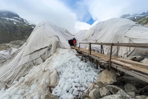 Entrance to the ice tunnel in the Rhone glacier