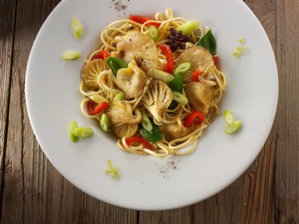 Yellow Oyster mushroom stir fry with noodles