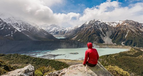 Hiker sitting on rocks