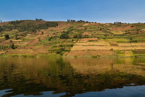 Hills reflecting on the water