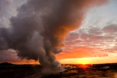 Smokestack in geothermal area Gunnuhver