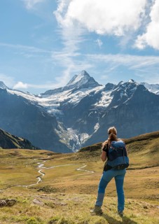 Hiker looks into the distance