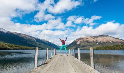Woman jumping in the air