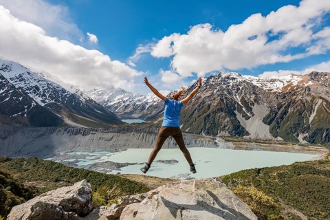 Hiker makes air jump