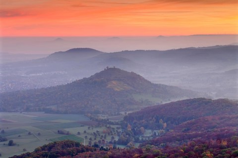 View from Breitenstein of Limburg and Drei Kaiserberge Hohenstaufen