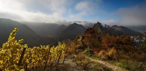View from the Red Wine Trail of the castle ruins Are and Altenahr
