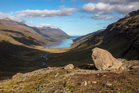 View from Mjoafjaroarheioi Pass to the fjord Mjoifjorour