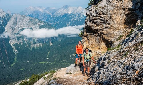 Two female hikers on trail