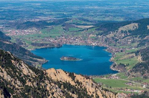 View of the Schliersee from the Brecherspitz in spring