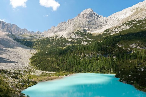 Turquoise blue mountain lake