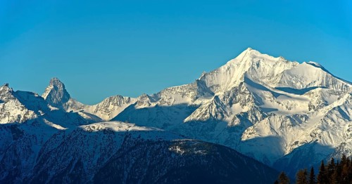 View from Bettmeralp to The Matterhorn and Weisshorn