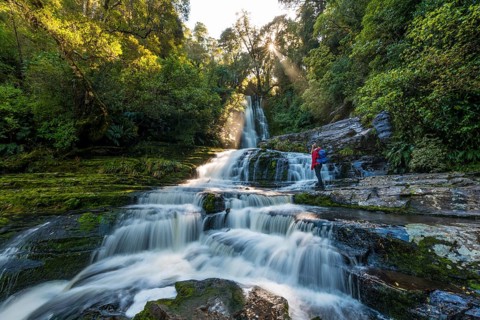 Hiker at McLean waterfall
