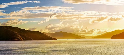 Coastal mountains illuminated in the morning light