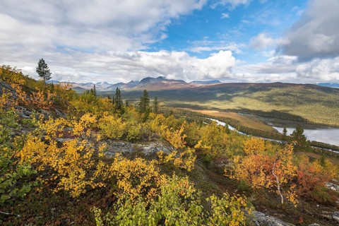 View to the mountains of Sarek National Park