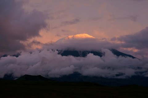 Tolbachik Volcano covered in clouds